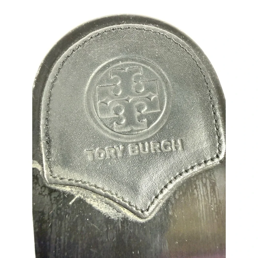 Tory Burch Miller Platform Sandal 8 Black Leather Slides Wood Heel Chic Designer